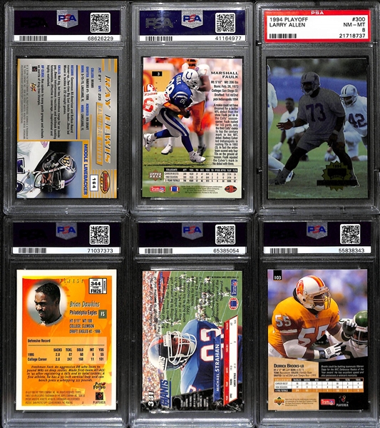 (15) PSA Graded Football HOF Rookies- Ray Lewis (PSA 8), Marshall Faulk (PSA 9), Larry Allen (PSA 8),  Brian Dawkins (PSA 6), Michael Strahan (8), Derrick Brooks (PSA 9), +